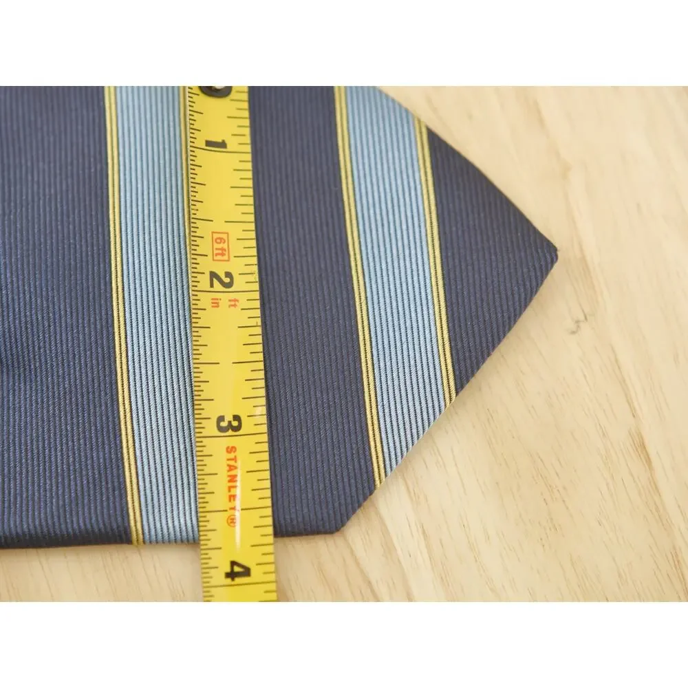 Brooks Brothers Tie Makers Line Blue Repp Silk yellow blue Stripes.
